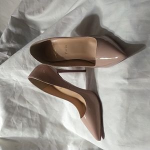 Christian Laboutin "So Kate" Patent Pointed-Toe Red Sole Pump,beige/natural/nude